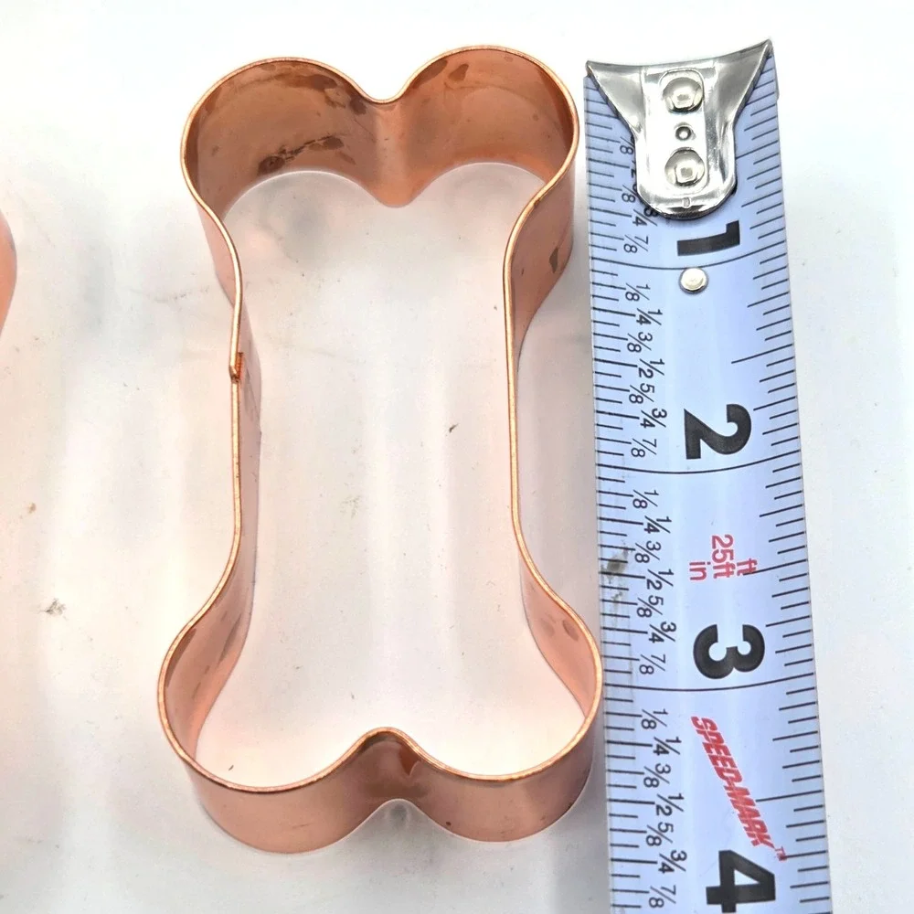Copper Plated Dog Bone Cookie Cutter Set 3 Sizes Storage Tin